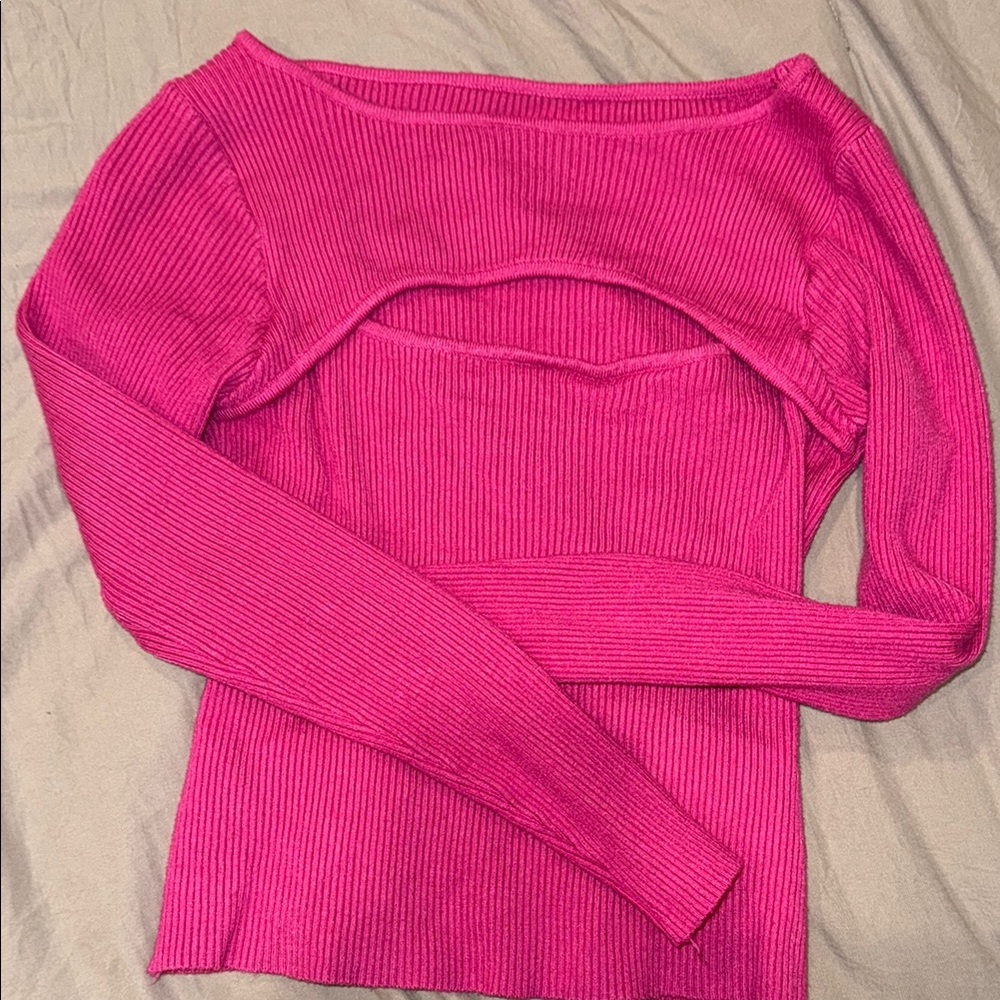 Amazon Women's Off-the-Shoulder Cutout Sweater - Hot Pink